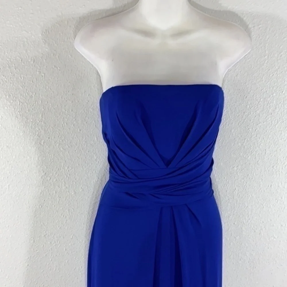 BCBGMaxazria Whitley blue pleated strapless gown 0 AF28